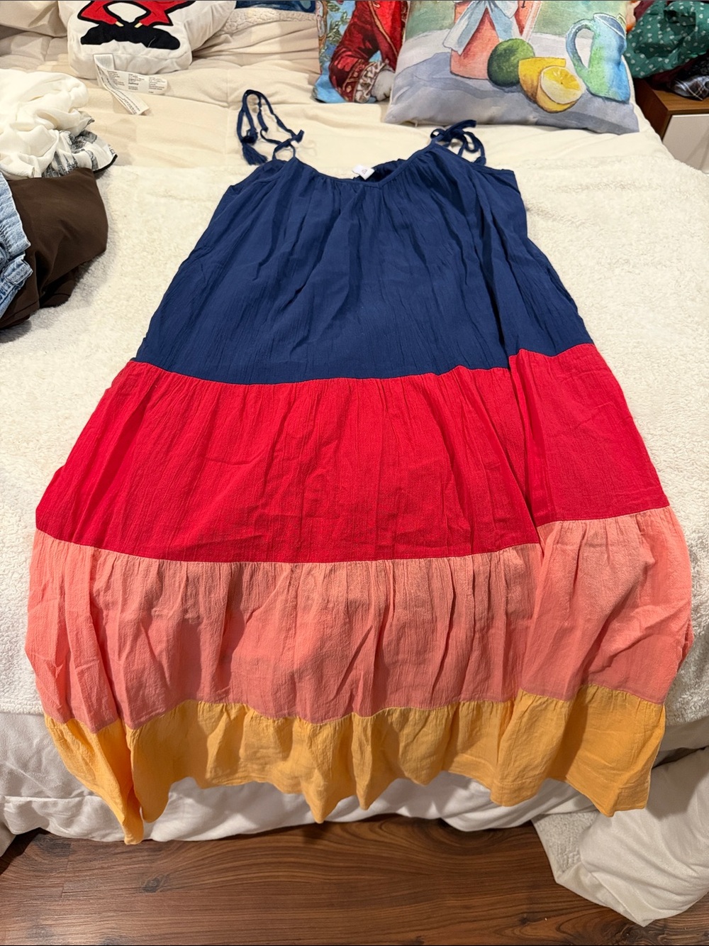 Old Navy Women’s Colorblock Tiered Dress - Navy, Red, Peach & Yellow
